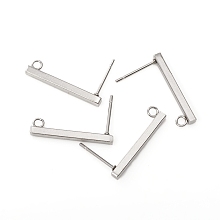 Honeyhandy 304 Stainless Steel Stud Earring Findings, Rectangle, Stainless Steel Color, 20x2mm, Hole: 1.6~2mm, Pin: 0.7mm