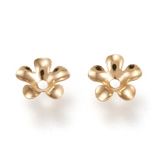 Honeyhandy 304 Stainless Steel Bead Caps, 5-Petal, Flower, Golden, 6x6.5x1.5mm, Hole: 1.2mm