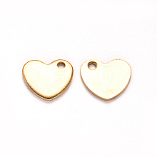 Honeyhandy Ion Plating(IP) 304 Stainless Steel Stamping Blank Tag Charms, Heart, Golden, 9x10x1mm, Hole: 1mm