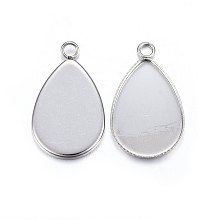 Honeyhandy 304 Stainless Steel Pendant Cabochon Settings, Plain Edge Bezel Cups, teardrop, Stainless Steel Color, 26x15.5x1.5mm, Hole: 2.5mm, Inner Diameter: 21x15mm