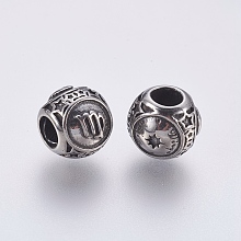 Honeyhandy 316 Surgical Stainless Steel European Beads, Large Hole Beads, Rondelle, Virgo, Antique Silver, 10x9mm, Hole: 4mm