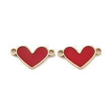 Honeyhandy Ion Plating(IP) 304 Stainless Steel Enamel Connector Charms, Love Heart Links, Golden, Valentine's Day, FireBrick, 8.5x16x1mm, Hole: 1.6mm