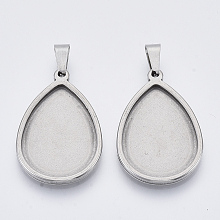 Honeyhandy 201 Stainless Steel Pendant Cabochon Settings, Plain Edge Bezel Cups, Teardrop, Stainless Steel Color, Tray: 25x18mm, 31.5x21x2.2mm, Hole: 3x6mm