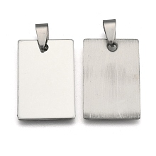 Honeyhandy 201 Stainless Steel Rectangle Stamping Blank Tag Pendants, with Snap on Bail, Stainless Steel Color, 30x20x1mm, Hole: 7x3mm