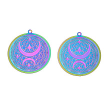 ARRICRAFT Ion Plating(IP) 201 Stainless Steel Filigree Pendants, Etched Metal Embellishments, Moon with Star, Multi-color, 32x30x0.2mm, Hole: 1.5mm