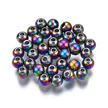 Honeyhandy Rack Plating Rainbow Color 304 Stainless Steel Beads, Cadmium Free & Nickel Free & Lead Free, Round, 4x3mm, Hole: 1.2mm