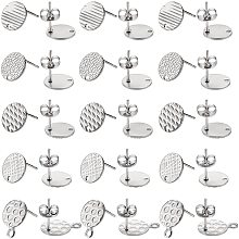 UNICRAFTALE About 60pcs Textured Flat Round Blank Stud Earring Stainless Steel Earring with Ear Nuts Earring Post with Loop for DIY Jewelry Earring Making 1.8mm Hole