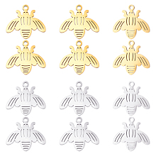 UNICRAFTALE 12Pcs 2 Colors Bee Pendants 201 Stainless Steel Laser Cut Bee Charms 1.2mm Hole Smooth Pendants for DIY Jewelry Making