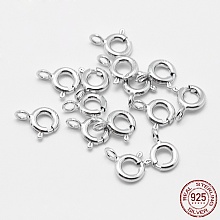 Honeyhandy Rhodium Plated 925 Sterling Silver Spring Ring Clasps, Electroplate, Platinum, 9x6x1.5mm, Hole: 3mm