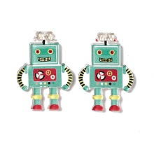 Honeyhandy Printed Transparent Acrylic Pendants, Robot, Medium Aquamarine, 44x30.5x2.5mm, Hole: 1.6mm