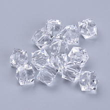 Honeyhandy Transparent Acrylic Beads, Faceted, Cube, Clear, 10x10x8mm, Hole: 1.5mm, about 900pcs/500g