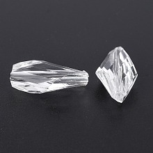 Honeyhandy Transparent Acrylic Beads, Faceted, Teardrop, White, 20x11x6mm, Hole: 1.5mm, about 813pcs/500g