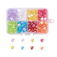 Nbeads 8 Colors Environmental Transparent Acrylic Beads, Heart, Dyed, AB Color, Mixed Color, Mixed Color, 8x8x3mm, Hole: 1.5mm; about 40pcs/color, 320pcs/box