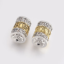 Honeyhandy Tibetan Style Alloy Beads, Column, Antique Silver & Antique Golden, 21x13mm, Hole: 2mm