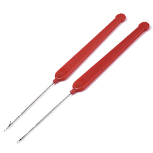 Honeyhandy Platinum Tone Plastic Handle Iron Crochet Hooks Needles, Red, Pin:0.4mm, 145~147x12x3.5mm