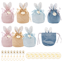 BENECREAT 8 Sets 4 Colors Easter Bunny Candy Gift Bags, 7.5x6" Easter Rabbit Ears Velvet Drawstring Favor Bag for Birthdays, Weddings, Gift Packaging