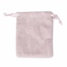 Honeyhandy Velvet Jewelry Drawstring Bags, with Satin Ribbon, Rectangle, Misty Rose, 10x8x0.3cm