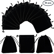 PandaHall Elite 50 Bags Black Velvet Jewelry Pouches Bags Drawstring Bags Gift Bags 12x10cm