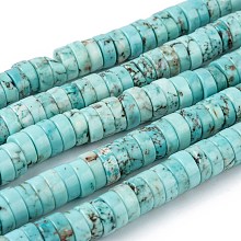 Honeyhandy Natural Howlite Beads Strands, Heishi Beads, Dyed & Heated, Flat Round/Disc, Turquoise, 8x3mm, Hole: 1mm, about 122pcs/strand, 15.1 inch(38.5cm)