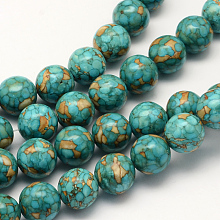 Honeyhandy Dyed Synthetic Turquoise Round Bead Strands, Medium Turquoise, 6~7mm, Hole: 1mm, about 67pcs/strand, 15.4 inch~16.5 inch