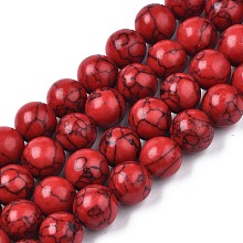 Honeyhandy Synthetical Turquoise Gemstone Round Bead Strands, Dyed, Red, 9.5~10mm, Hole: 1.4mm, about 38pcs/strand, 14.57 inch~14.76 inch(37~37.5cm)