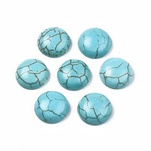 Honeyhandy Craft Findings Dyed Synthetic Turquoise Gemstone Flat Back Dome Cabochons, Half Round, Dark Turquoise, 10x4mm