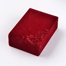 Honeyhandy Rectangle Velvet Necklace Boxes, Jewelry Boxes, Flower Pattern, Red, 10.1x7.1x3.6cm