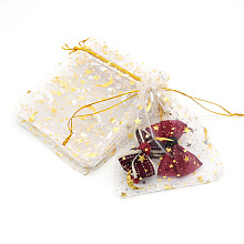 Hot Stamping Rectangle Organza Drawstring Gift Bags, Storage Bags with Moon and Star Print, Old Lace, 9x7cm