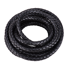 PandaHall Elite 6mm Black Round Folded Bolo Genuine Braided Leather Cords for Necklace Bracelet Jewelry Making, about 2m/bag