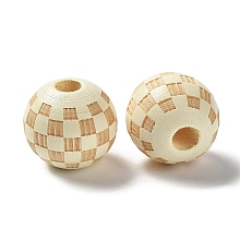 Wood Laser Engraved Tartan Beads, Round, Dyed, for DIY Craft, Bisque, 15.5~16x14.5mm, Hole: 4.5mm