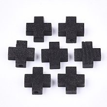 Honeyhandy Natural Wooden Beads, Dyed, Cross, Black, 14.5~15x14.5~15x5mm, Hole: 2.5mm