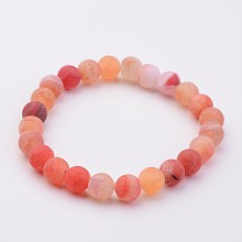 Honeyhandy Natural Weathered Agate Stretch Beads Bracelets, Tomato, 2 inch(50mm)