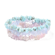 Honeyhandy Chips Natural Larimar & Blue Lace Agate & Kunzite Beaded Stretch Bracelets Sets, Stackable Bracelets, Inner Diameter: 2-1/8 inch(5.5cm), 3pcs/set