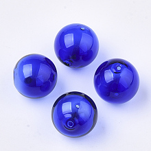 Honeyhandy Handmade Blown Glass Beads, Round, Blue, 16x16mm, Hole: 1~2mm