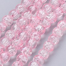 Arricraft Crackle Glass Beads Strands, Round, Pink, 6mm, Hole: 1.3~1.6mm, about 133pcs/strand, 31.4 inches