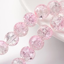 Honeyhandy Crackle Glass Beads Strands, Round, Pink, 8mm, Hole: 1.3~1.6mm, 31.4 inch