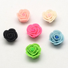 Honeyhandy Handmade Polymer Clay 3D Flower Rose Beads, Mixed Color, 20x12mm, Hole: 2mm