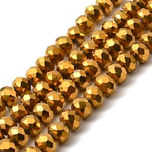 Honeyhandy Electroplate Transparent Glass Beads Strands, Full Plated, Faceted, Rondelle, Golden Plated, 8x6mm, Hole: 1mm, about 65~68pcs/strand, 15.7~16.1 inch(40~41cm)