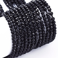 ARRICRAFT Opaque Glass Beads Strands, Faceted, Rondelle, Black, 2x1.5mm, Hole: 0.6mm, about 235~247pcs/Strand, 14.57~14.76 inches(37~37.5cm)