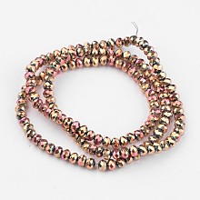 Honeyhandy Electroplate Glass Bead Strands, Faceted, Rondelle, Rose Gold Plated, 4x3mm, Hole: 1mm, about 146pcs/strand, 18.8 inch