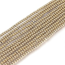 ARRICRAFT Electroplate Glass Beads Strands, Round, Full Plated, Light Gold Plated, 2mm, Hole: 0.6mm; about 180pcs/strand, 14.17 inches(36cm)