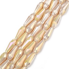 Arricraft Electroplated Opaque Glass Beads Strands, Full Rainbow Plated, Faceted, Teardrop, Wheat, 15x6mm, Hole: 1mm, about 50pcs/Strand, 28.35 inch(72cm)