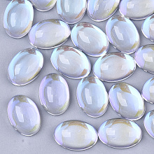 Honeyhandy Transparent Glass Cabochons, AB Color Plated, Oval, Clear AB, 14x10x5mm