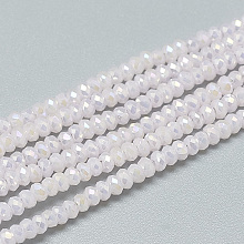 Honeyhandy Electroplate Glass Beads Strands, Imitation Jade Glass, Faceted, Rondelle, Misty Rose, 2.5x1.5mm, Hole: 0.8mm, about 160~165pcs/strand, 13.78 inch~14.17 inch(35~36cm)