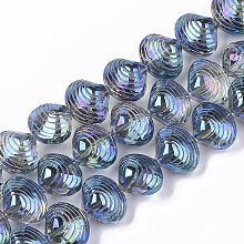 Honeyhandy Electroplate Glass Beads Strands, Shell Shape, Steel Blue, 12x14.5x10mm, Hole: 1mm, about 50~51pcs/Strand, 24.41 inch(62cm)