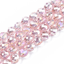 ARRICRAFT Transparent Glass Beads Strands, Faceted, AB Color Plated, Teardrop, Pink, 6x6mm, Hole: 1.2mm, about 77~80pcs/strand, 17.95 inch~19.29 inch((45.6~49cmcm)