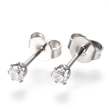 Honeyhandy Gifts for Boyfriend Valentines Day Cubic Zirconia Ear Studs, with Stainless Steel Base, Clear, about 3mm wide, 13mm long, 0.7mm thick