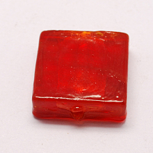 Honeyhandy Handmade Silver Foil Lampwork Beads, Square, Red, 12x12x6mm