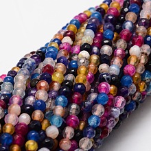 Honeyhandy Faceted Natural Agate Round Beads Strands, Dyed, Colorful, 4mm, Hole: 1mm, about 92pcs/strand, 15.3 inch