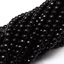 Honeyhandy Faceted Natural Agate Round Beads Strands, Dyed, Black, 6mm, Hole: 1mm, about 64pcs/strand, 14.7 inch